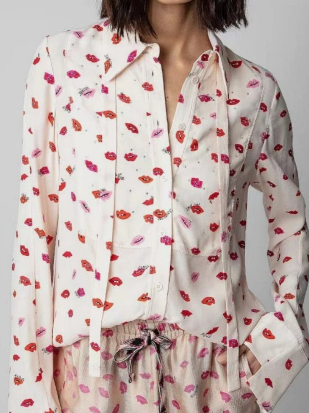 Zadig and Voltaire Tessi Crepe Lips Print Blouse Size M